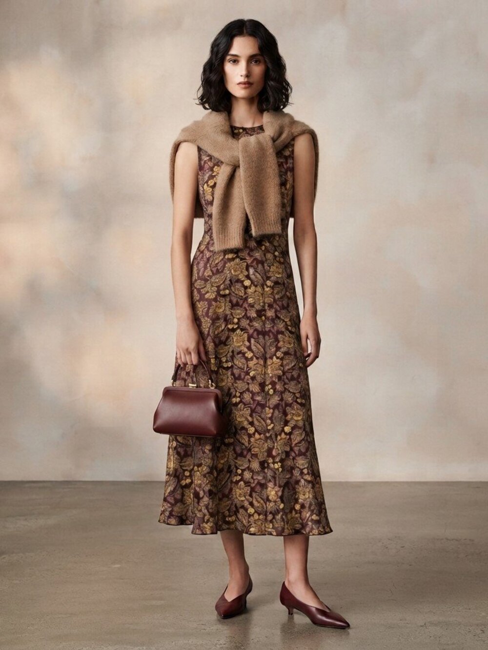 Reformation Style Vintage Silk Midi Floral Dress 90's Sporty Minimalist Preppy